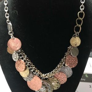 Beautiful SilverTone and GoldTone Statement Necklace with Tricolor Coin design.